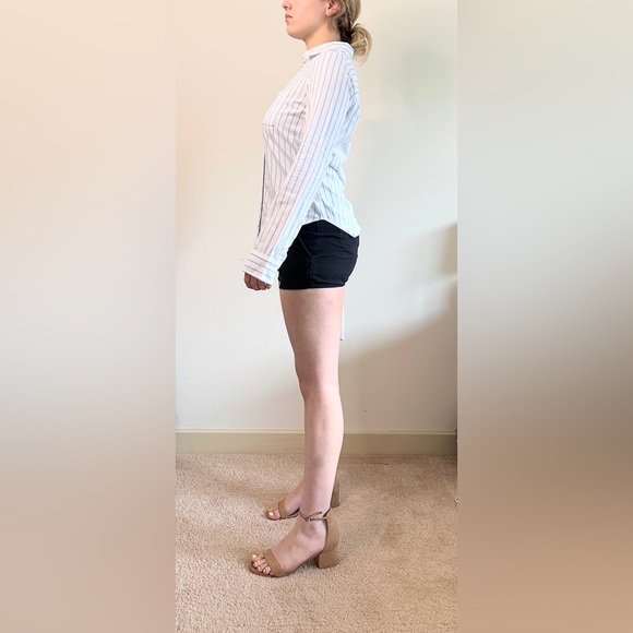 Vintage Y2K Abercrombie & Fitch Striped Linen Button Up Shirt - White/Blue - S - Picture 5 of 14